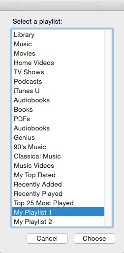 List of all iTunes playlists to choose from